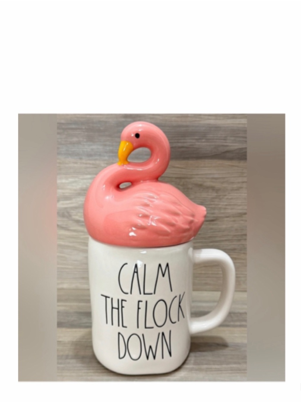 NEW Rae Dunn Calm The Flock Down Pink Flamingo Topper Lid Mug 🦩